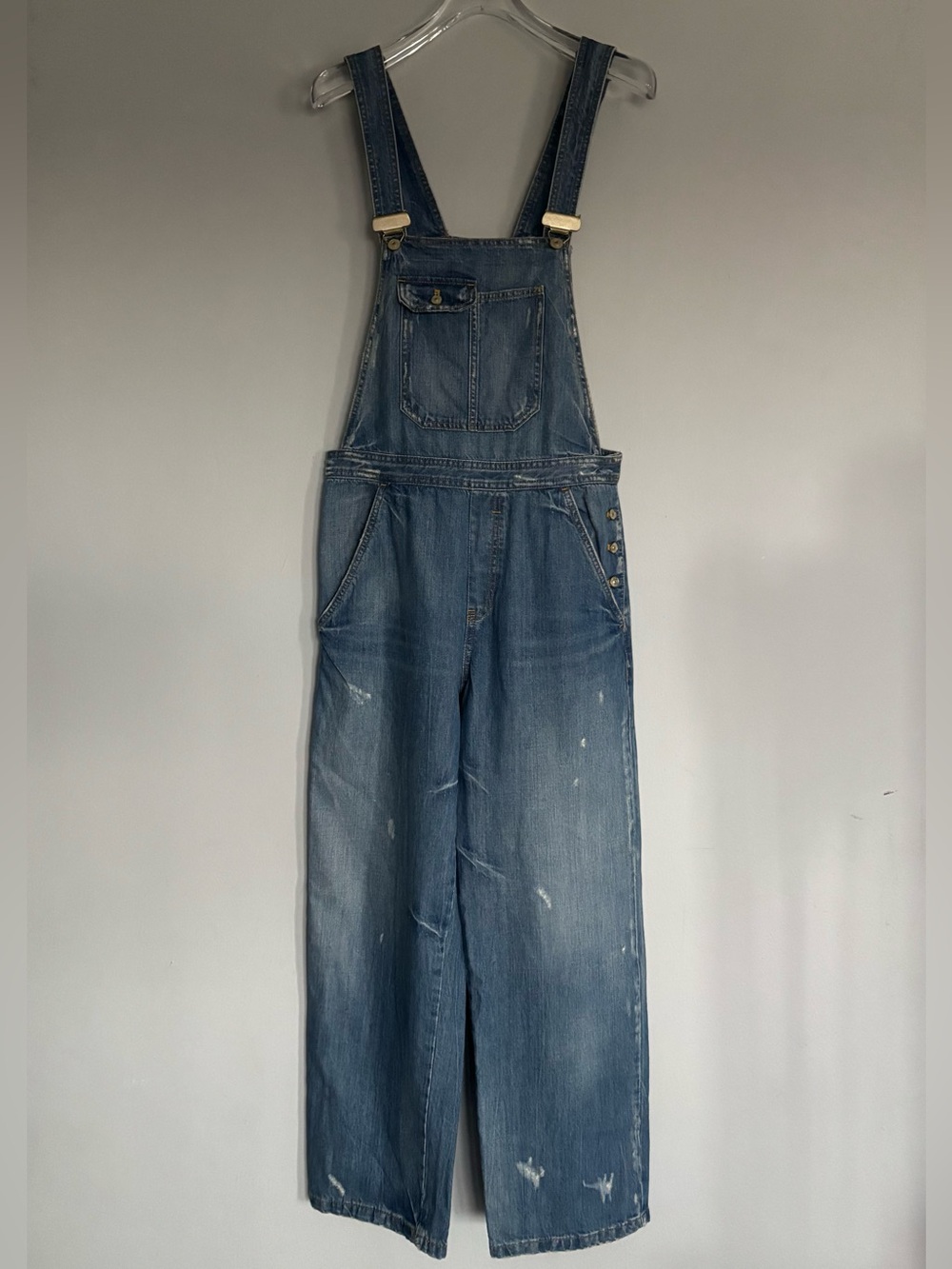 Zara TRF Denim Collection Long Wide Leg Overalls Medium Wash / M